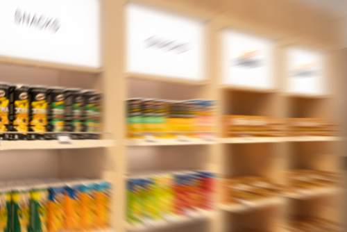 snacks wiith indistinguishable & blurred logos & names. 
